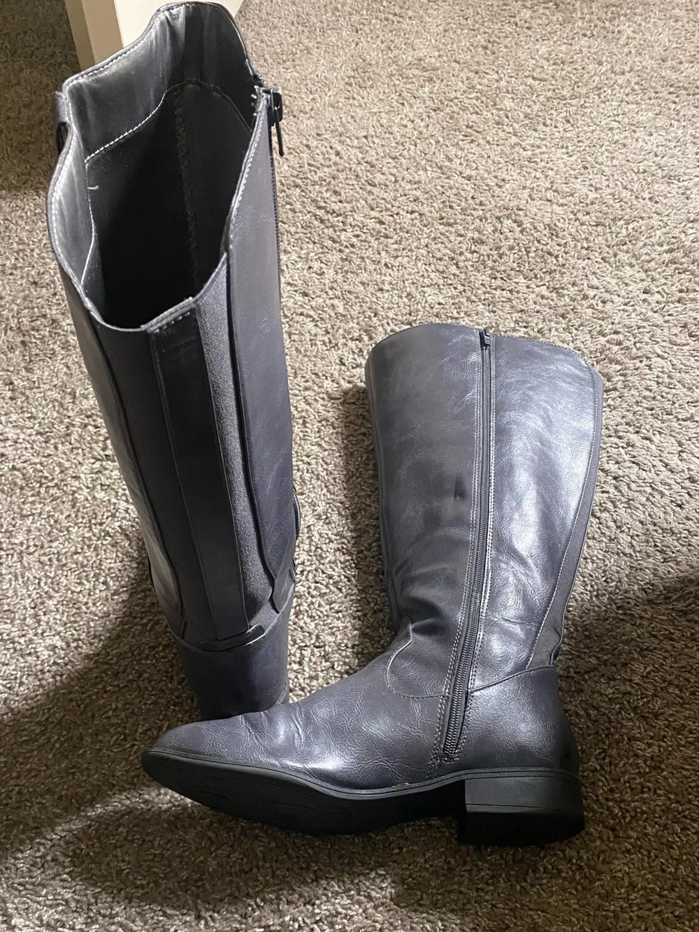 Over-the-Knee Smooth Black Leather Zip Boots